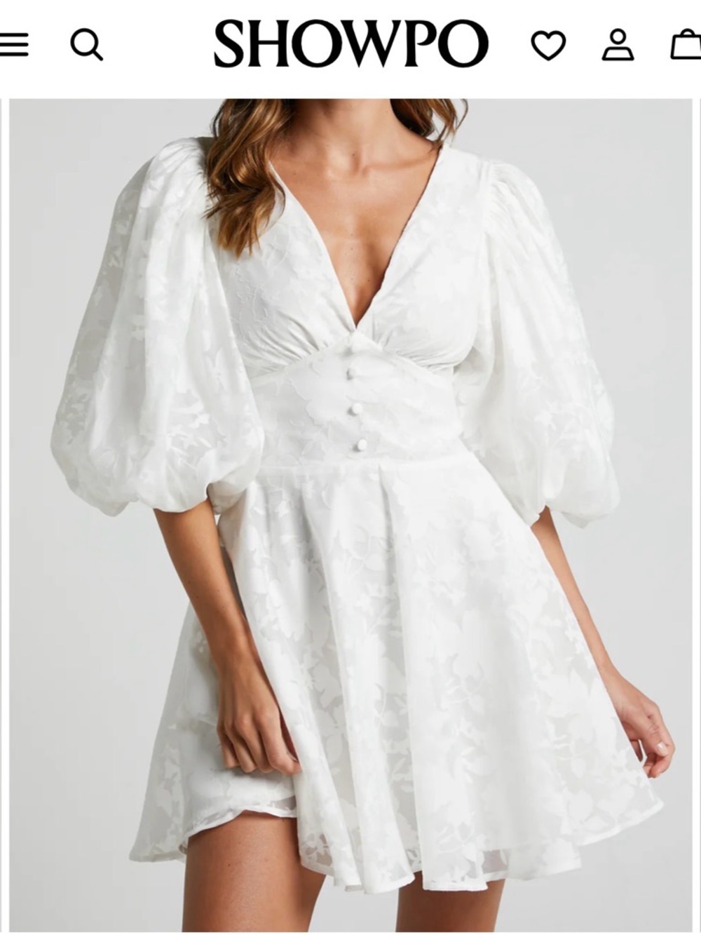 NWT Showpo Puff Sleeve Mini Dress - White - Picture 2 of 7